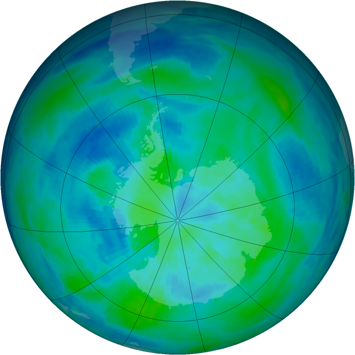 Antarctic ozone map for 25 March 1993